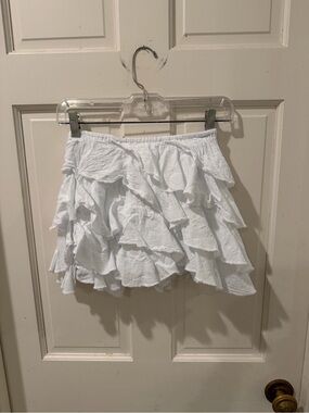Blanco by Nature White Tiered Ruffle Mini Skort Skirt Size Small Made in Peru